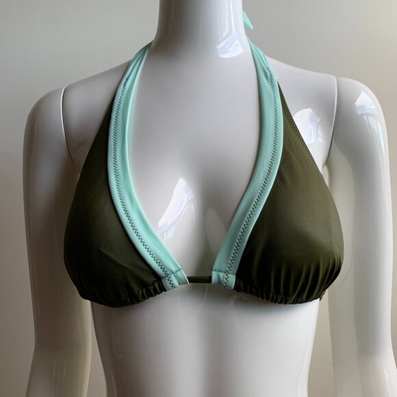 billabong solid olive & mint green halter top bikini - Picture 3 of 6